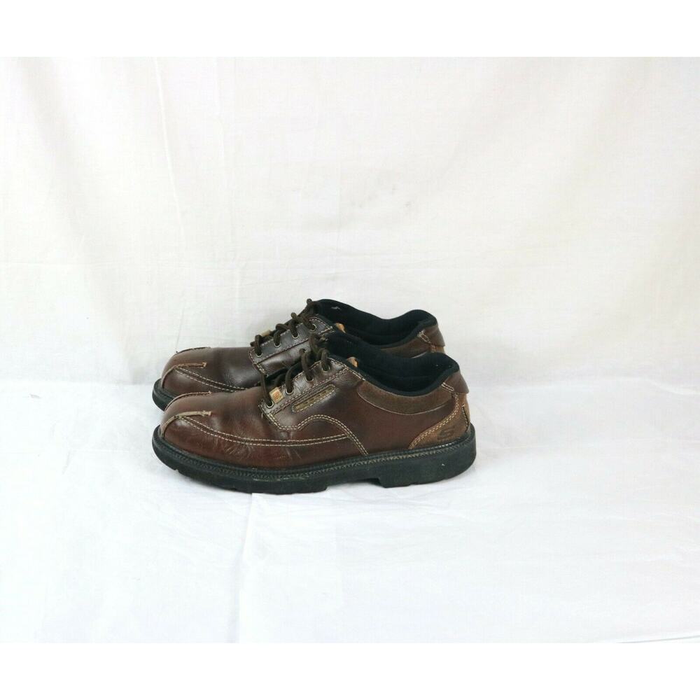 Mens Skechers Casual Walking Shoes Size 10.5 Brown Leather Lace Up Sneakers